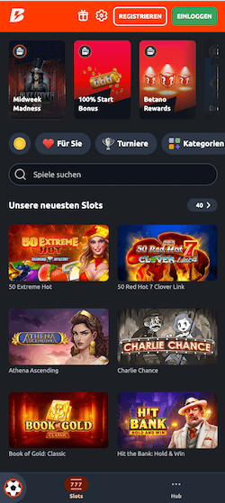 Die Betano Slots Startseite im Test mit neuem Design